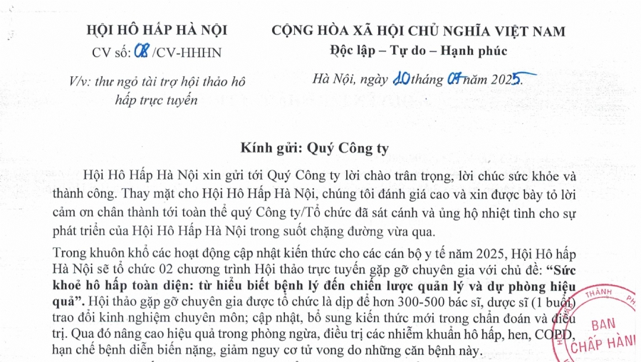 Thư ngỏ tài trợ hội thảo 